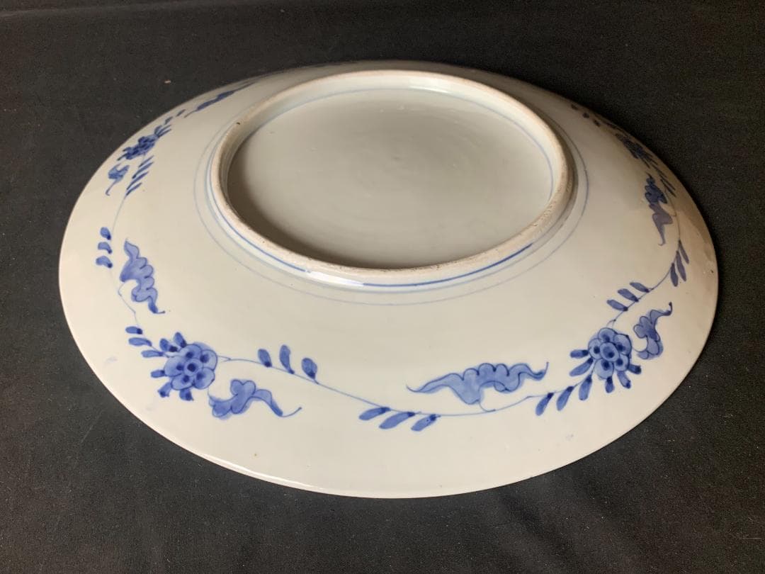 古伊万里 元禄伊万里 染錦 窓絵 富士に千鳥鶴松図 妖怪文 大飾皿 江戸中期