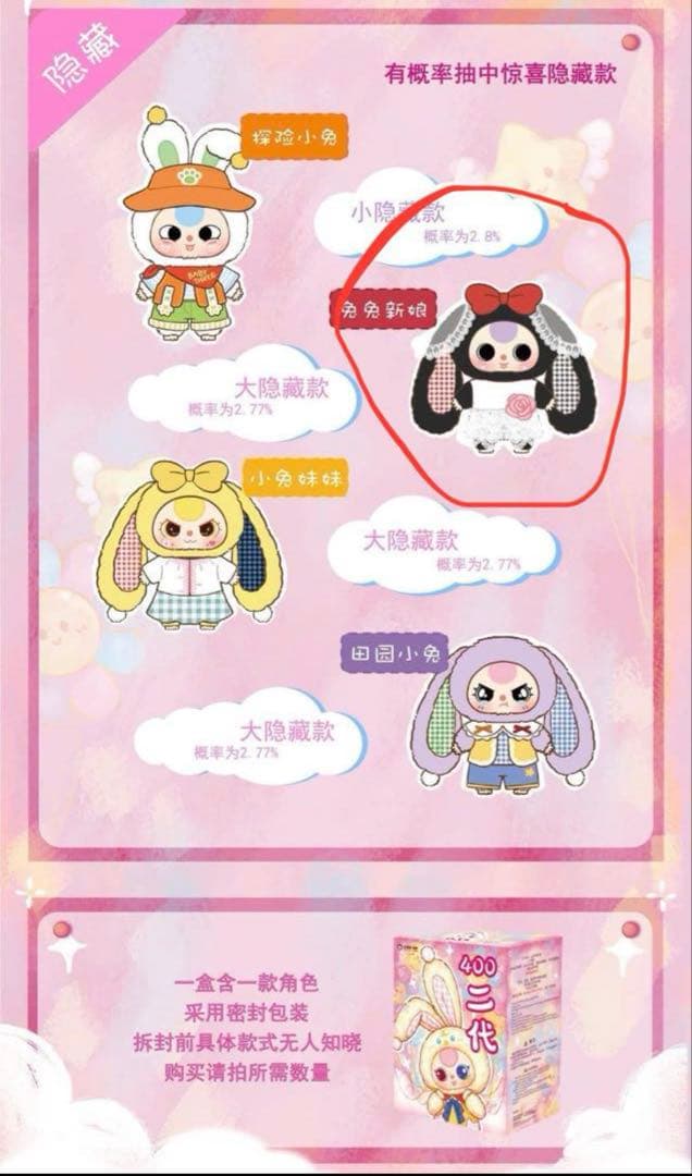 babythree 400% 2代目　シークレットぬいぐるみ　お嫁さんうさぎ