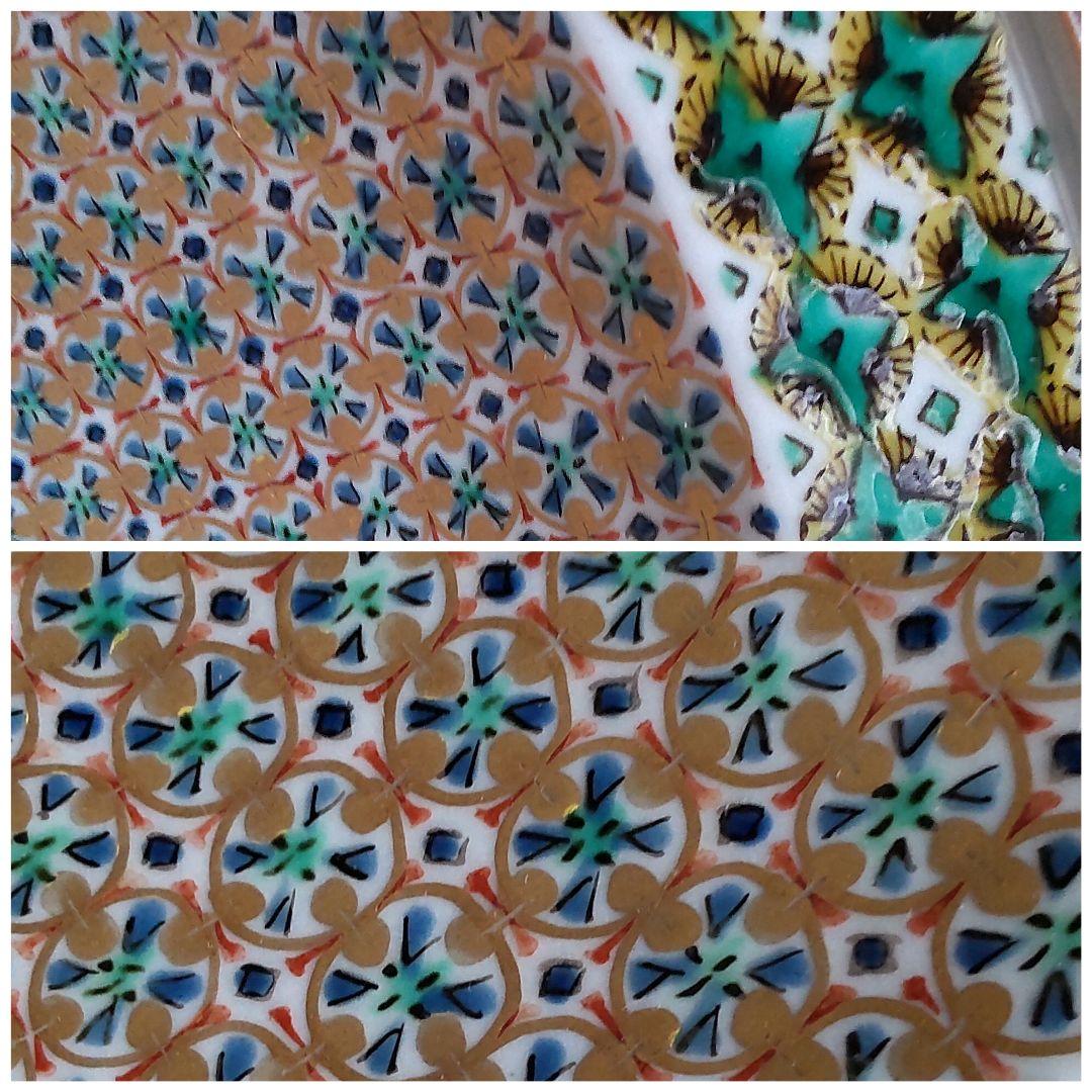 九谷大皿鴛鴦図大平鉢　幻の九谷作家河上龍三【手描き】【精緻】【小紋繋ぎ】【希少】