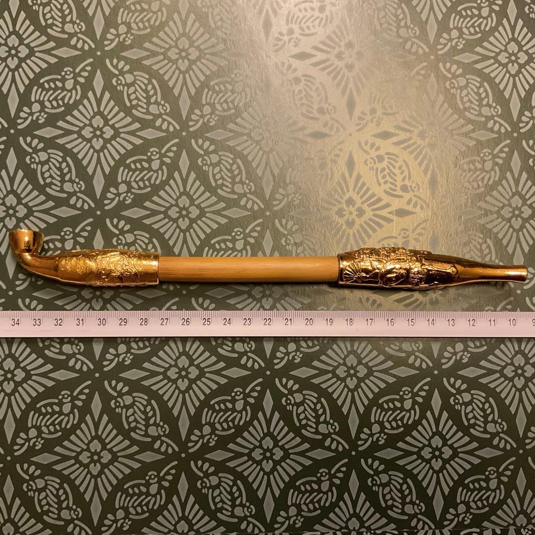 希少　金仕上げ　松流軒政輝　武者図　煙管　キセル