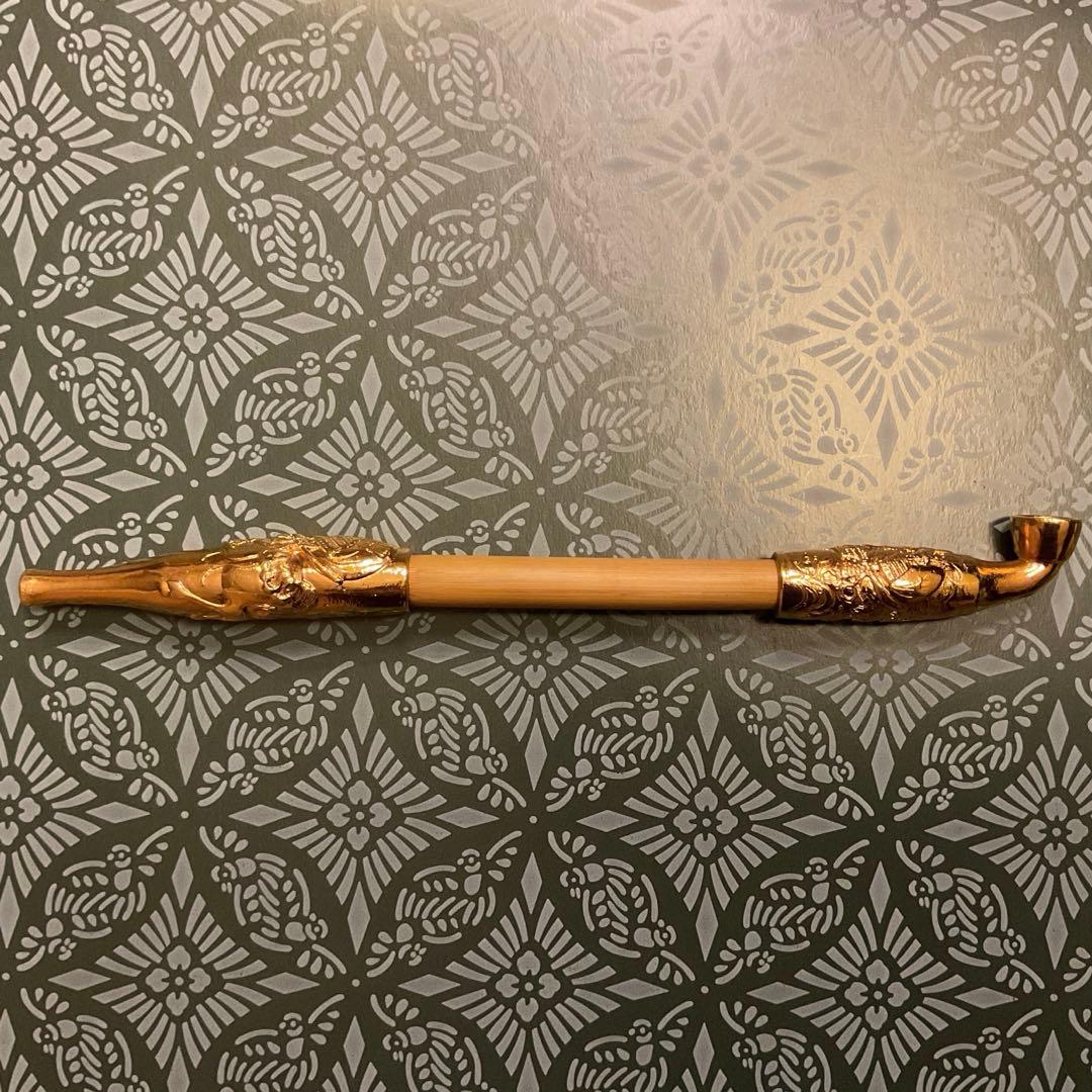 希少　金仕上げ　松流軒政輝　武者図　煙管　キセル
