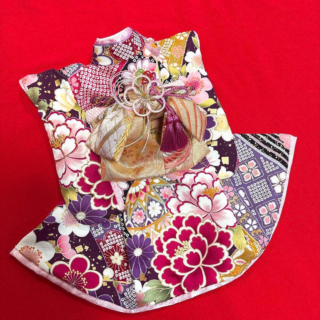 即納✨犬の着物✨犬用本格大振袖 XS お引き摺り 紫系 正絹金彩入り 犬服