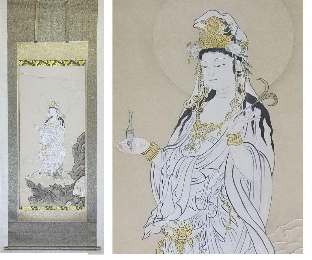 ♥購入価格１７万５千円　掛軸　森島 三謙　白衣観音　観音像　観音様　仏像　掛け軸