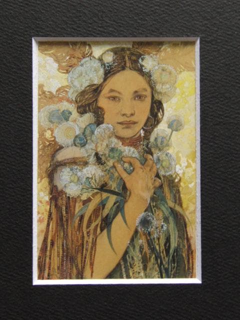 アルフォンス・ミュシャ、花と羽根を飾ったインディアンの女