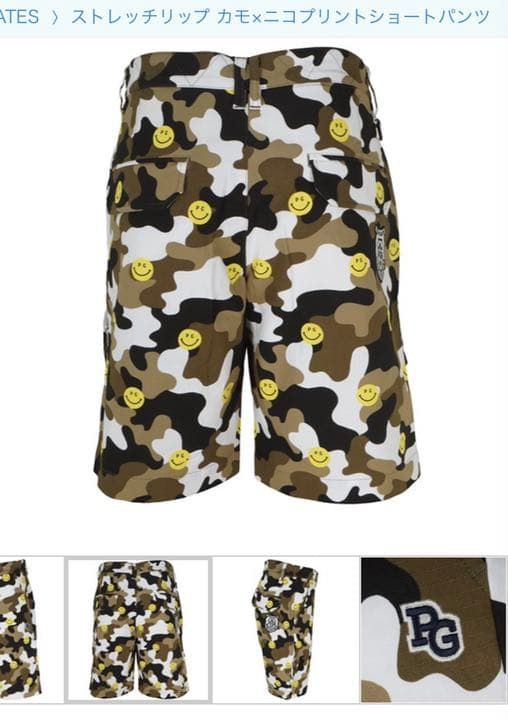 人気完売パーリーゲイツストレッチリップ カモ×ニコプリントショートパンツサイズ6