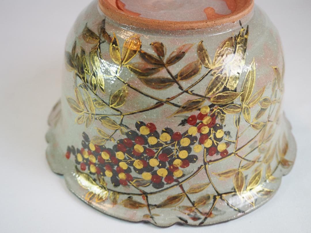 8代吉向十三軒造『南天絵菓子鉢』（共箱）