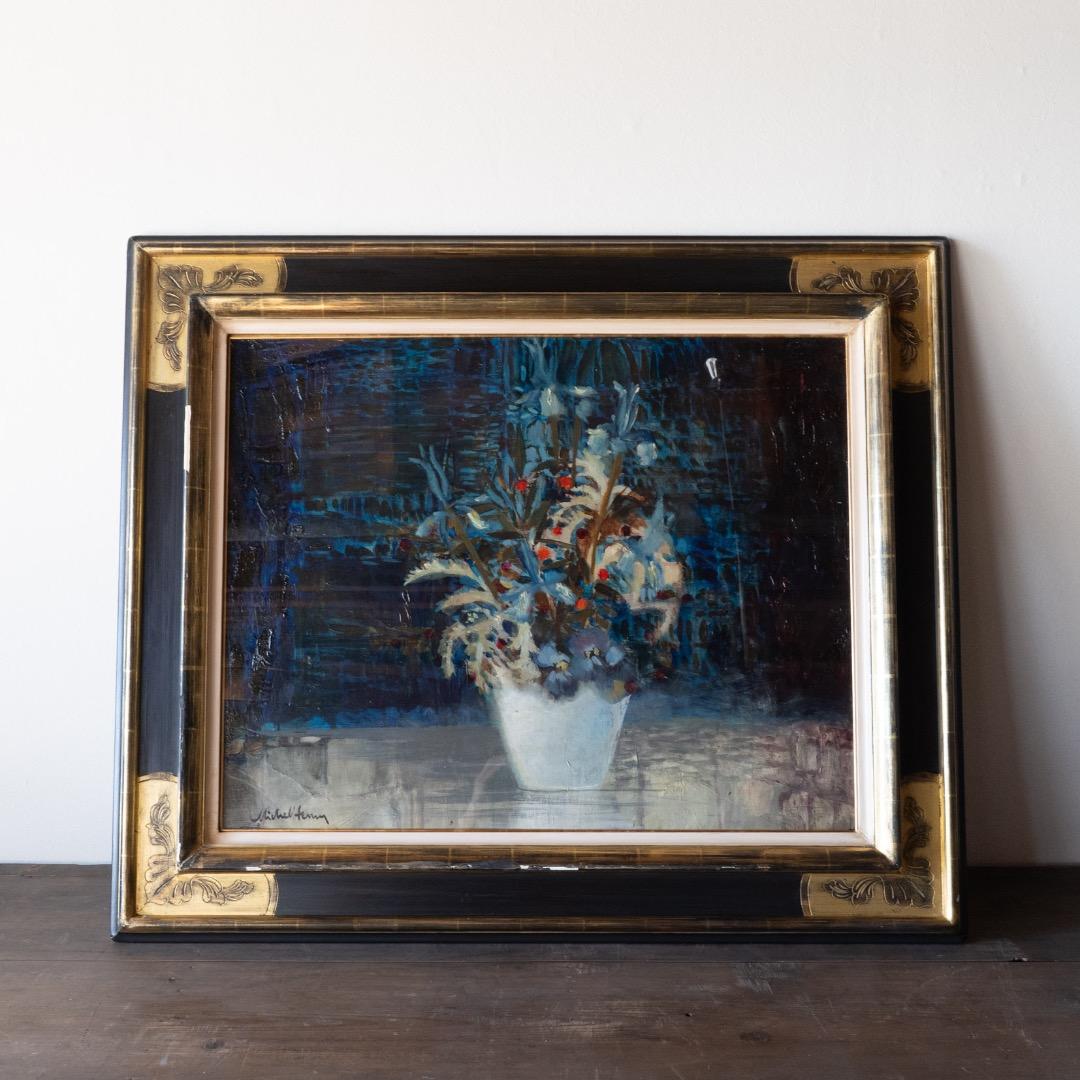 Michel Henry 油彩画 ミシェル・アンリ 油彩 花 F25 大作 絵画