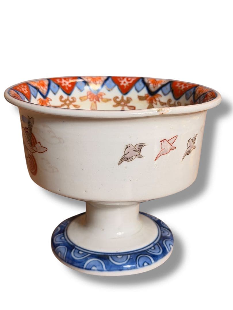 #古伊万里 盃洗 明治期 色絵 鯉文 高杯　P-3