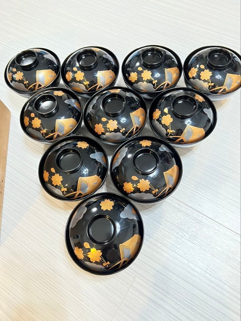 輪島塗　吸物椀　蒔絵御所車　十客揃　桐箱入