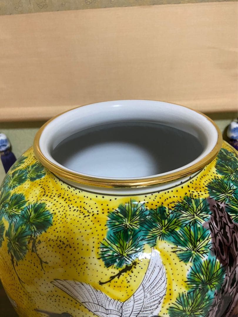 【九谷焼 13号花瓶 吉田屋 鶴 松 栄峰造】アンティーク 新品 花器 壺