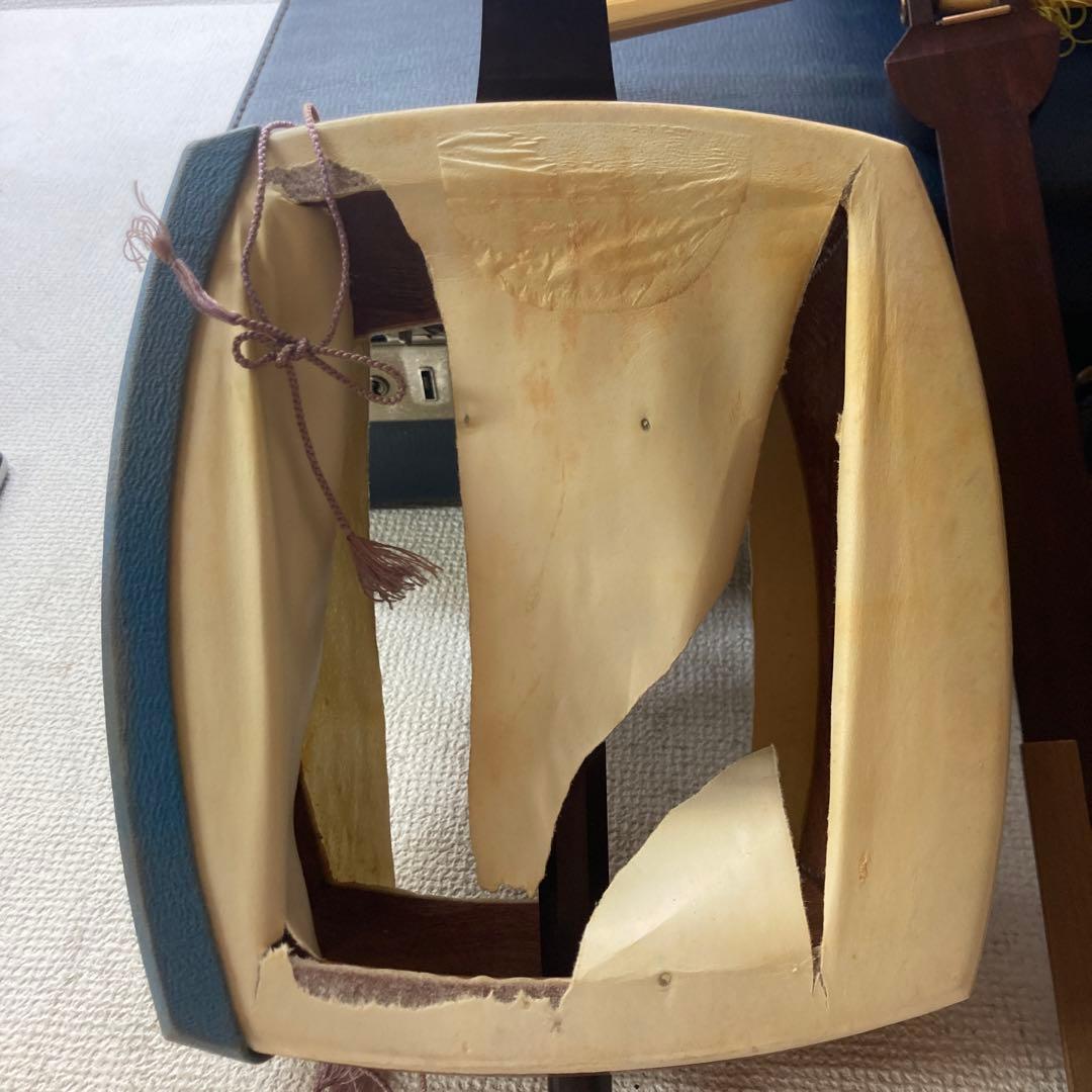三味線 茶色 青 付属品あり　皮破れてます