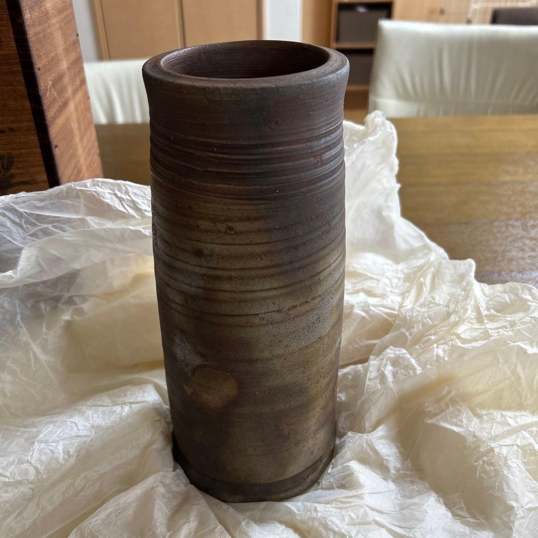 人間国宝 藤原雄 備前焼花入 共箱、共布