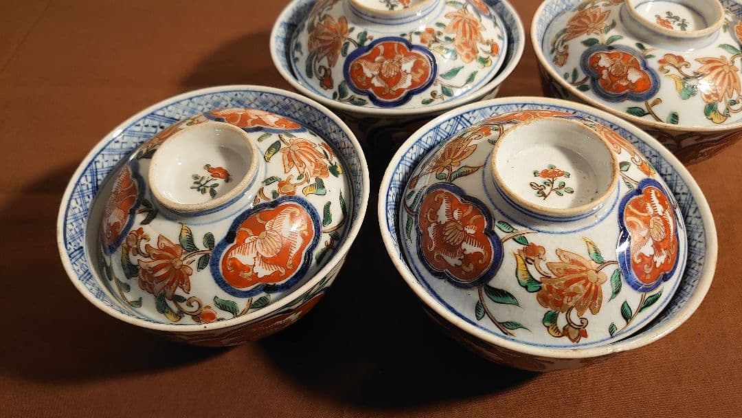 大聖寺伊万里　古伊万里　伊万里　蓋碗　菓子碗　江戸期　蔵出し　４客