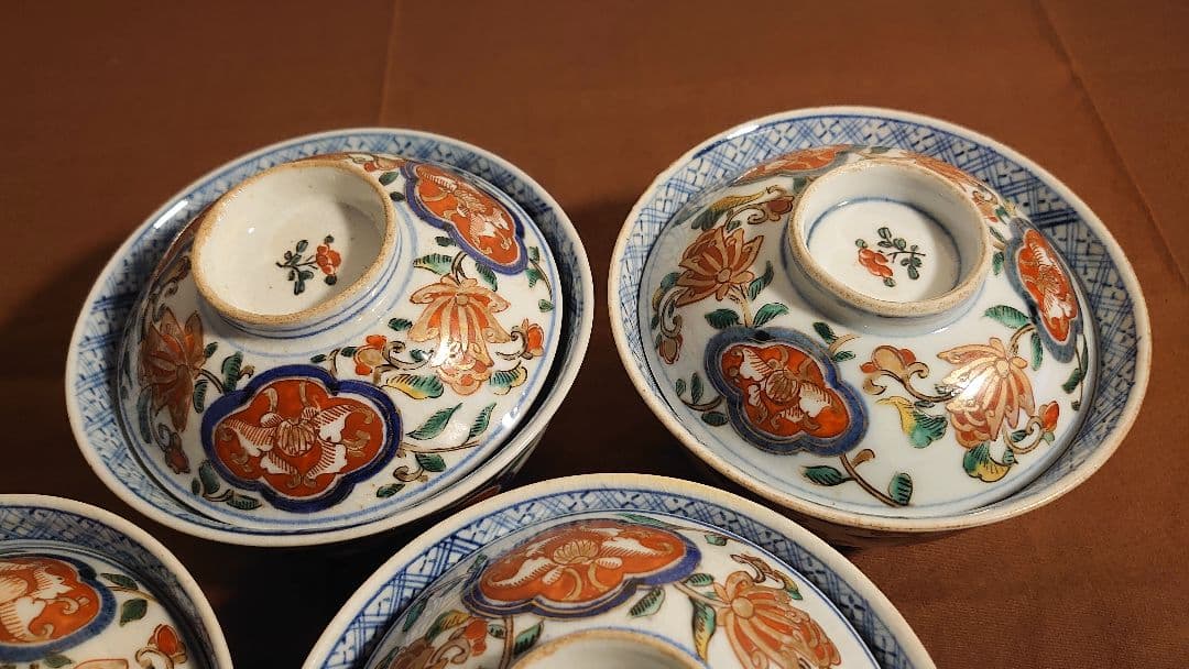 大聖寺伊万里　古伊万里　伊万里　蓋碗　菓子碗　江戸期　蔵出し　４客