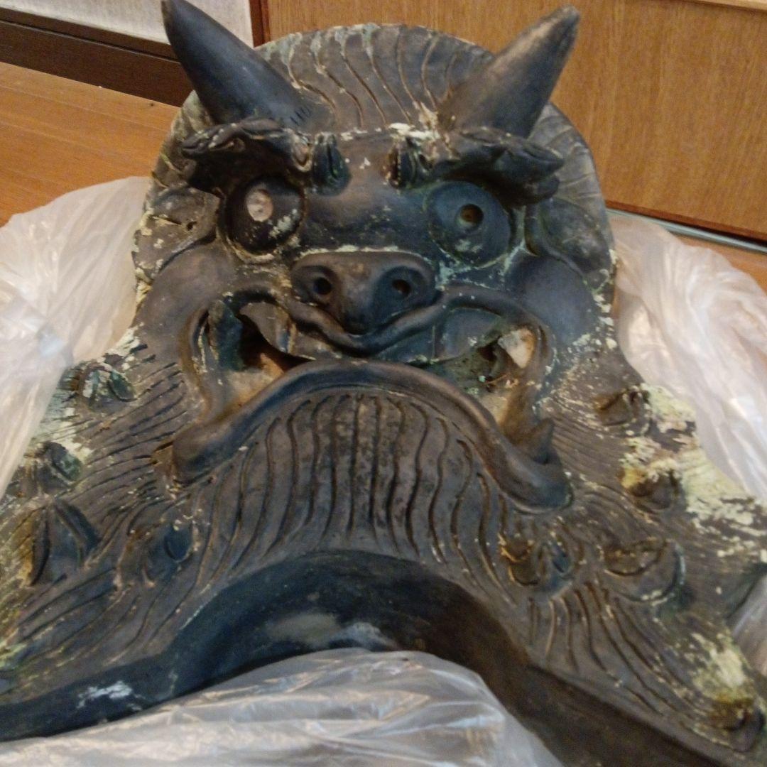 江戸時代中期頃超特大サイズ極稀少レア鬼師超絶技巧造寺社屋根大棟魔除け鬼瓦当時物