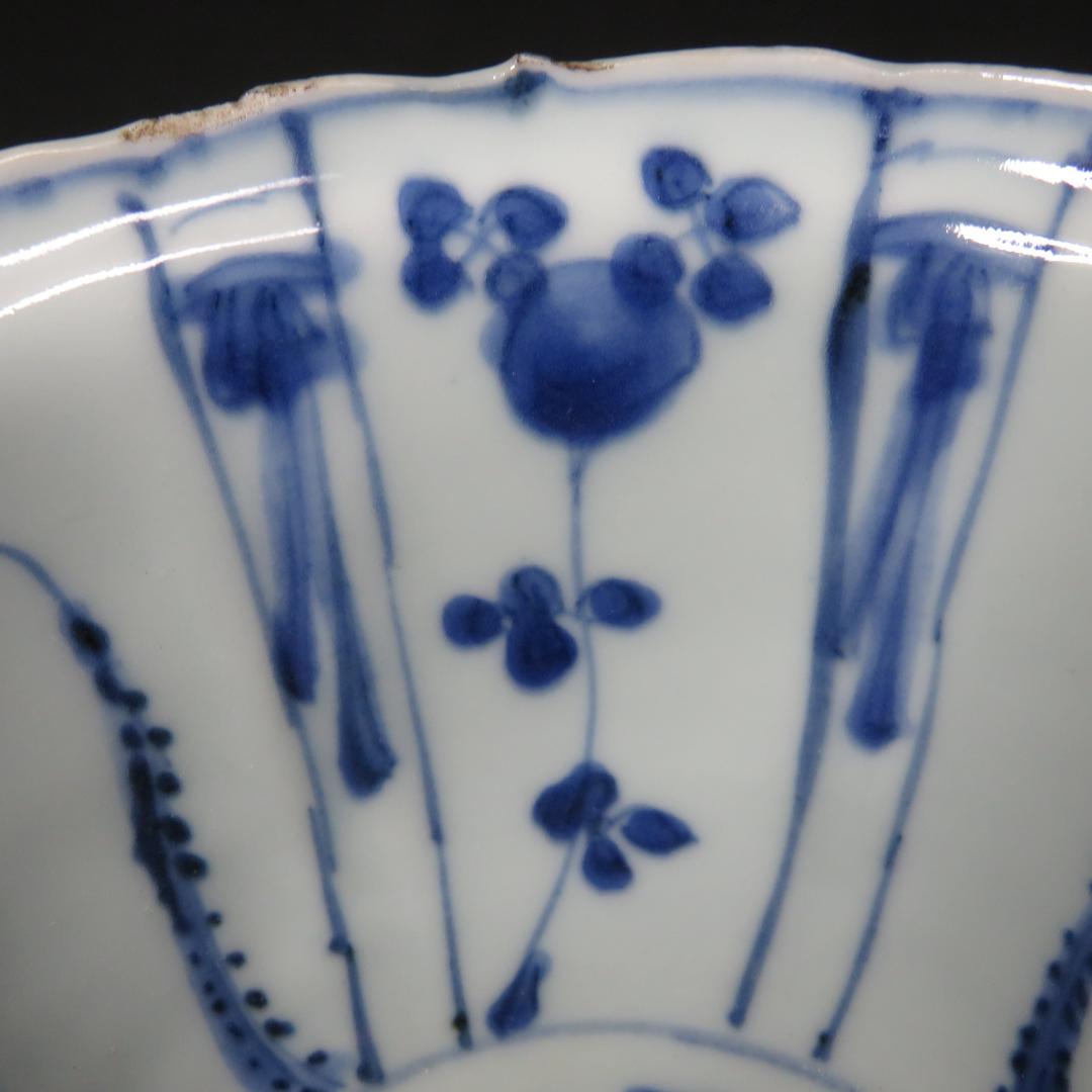 小鉢 古染付 明末清初期 染付 鳥の図 芙蓉手 中国骨董 希少 B