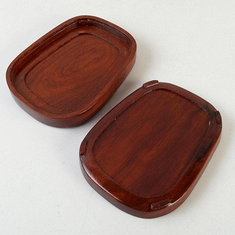 中国　書道具　花鳥彫　端渓硯　唐木箱　C　9599