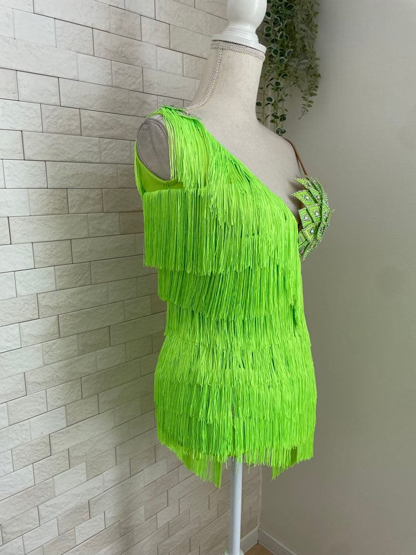 社交ダンス　ドレス⭐️ラテンドレス⭐️ネオンライムグリーンー　フリンジドレス