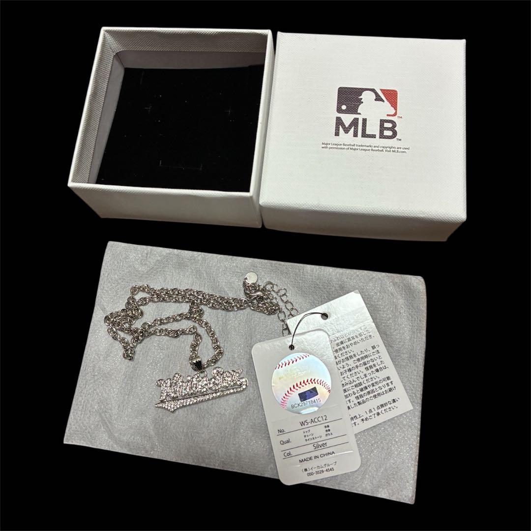 【MLB公式】ホワイトソックス　ロゴネックレス シルバー ラインストーン 箱付き