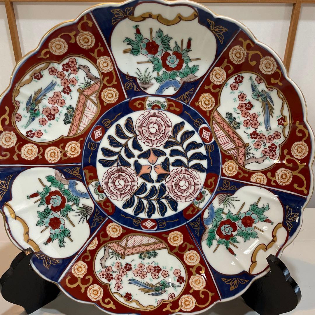 有田焼 深綿 梅鳳凰絵 一進 絵皿 飾皿 置物