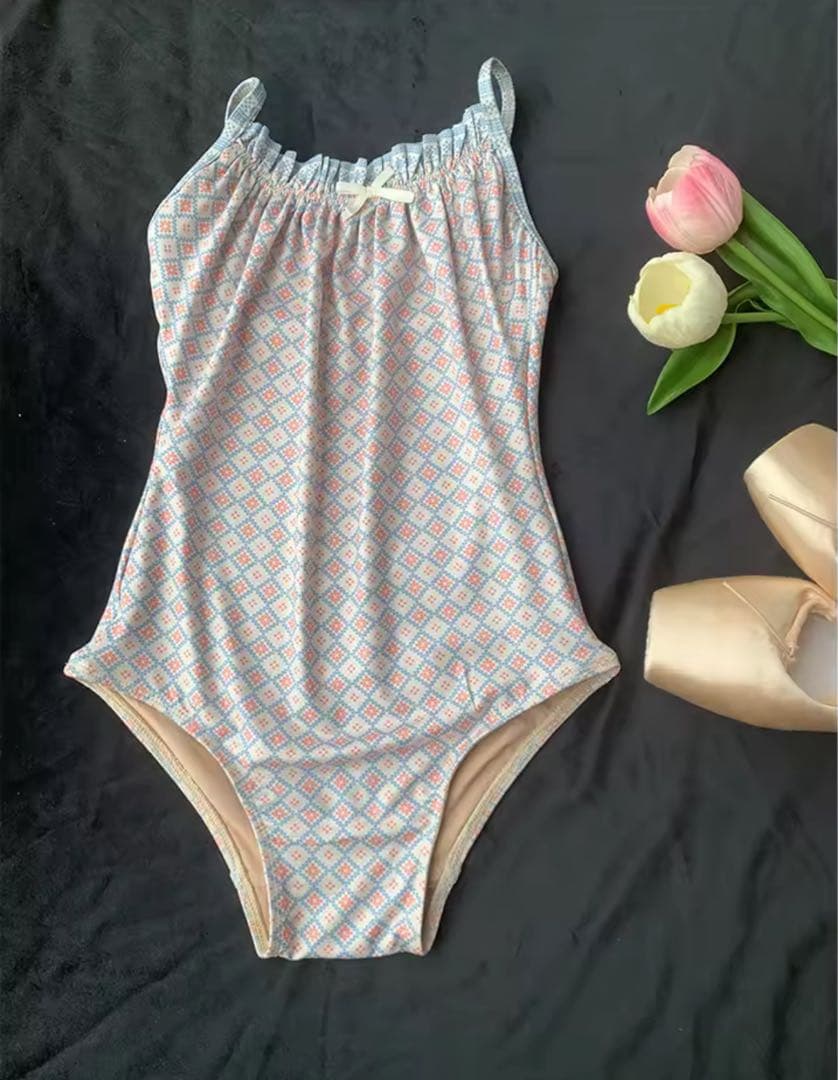 幾何学模様レオタード 水色 ピンク バレエ ダンス 大人 M