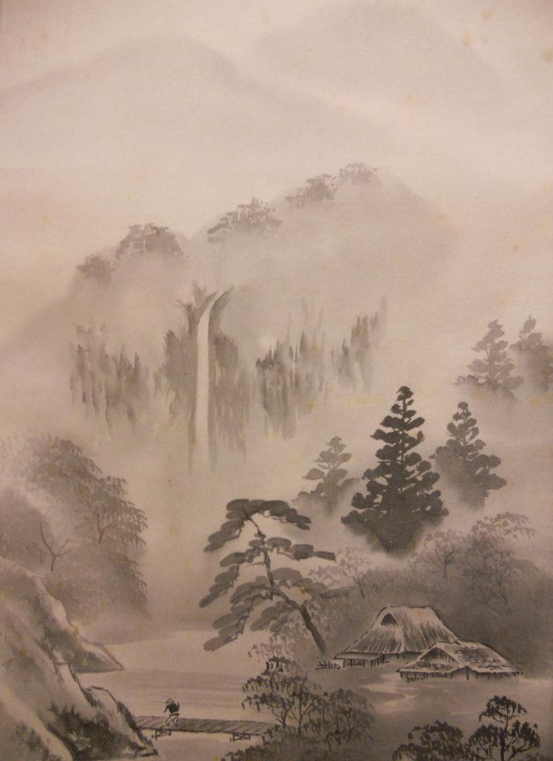 掛け軸 白樹 水墨山水 絹本 希少 軸装 茶道具 掛軸 美品 です。