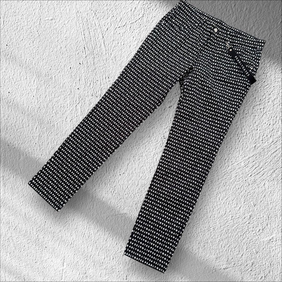 現行モデル　パーリーゲイツ　パンツ　総柄　黒　白　XL〜XXL相当 ストラップ付