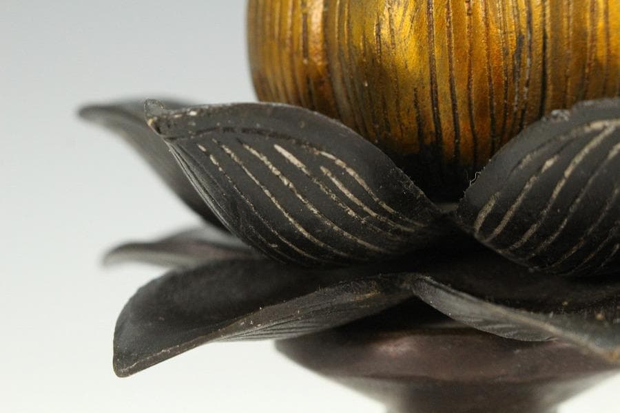 仏教美術 銅 蓮花 持香炉 蓮燭台 二件(K-LC970)