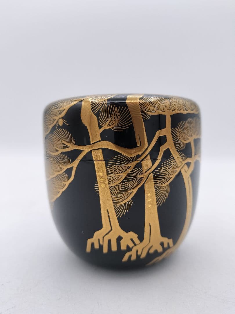 c847 大棗 老松蒔絵 堀内宗心花押 康伸作 木箱 茶道具 古物