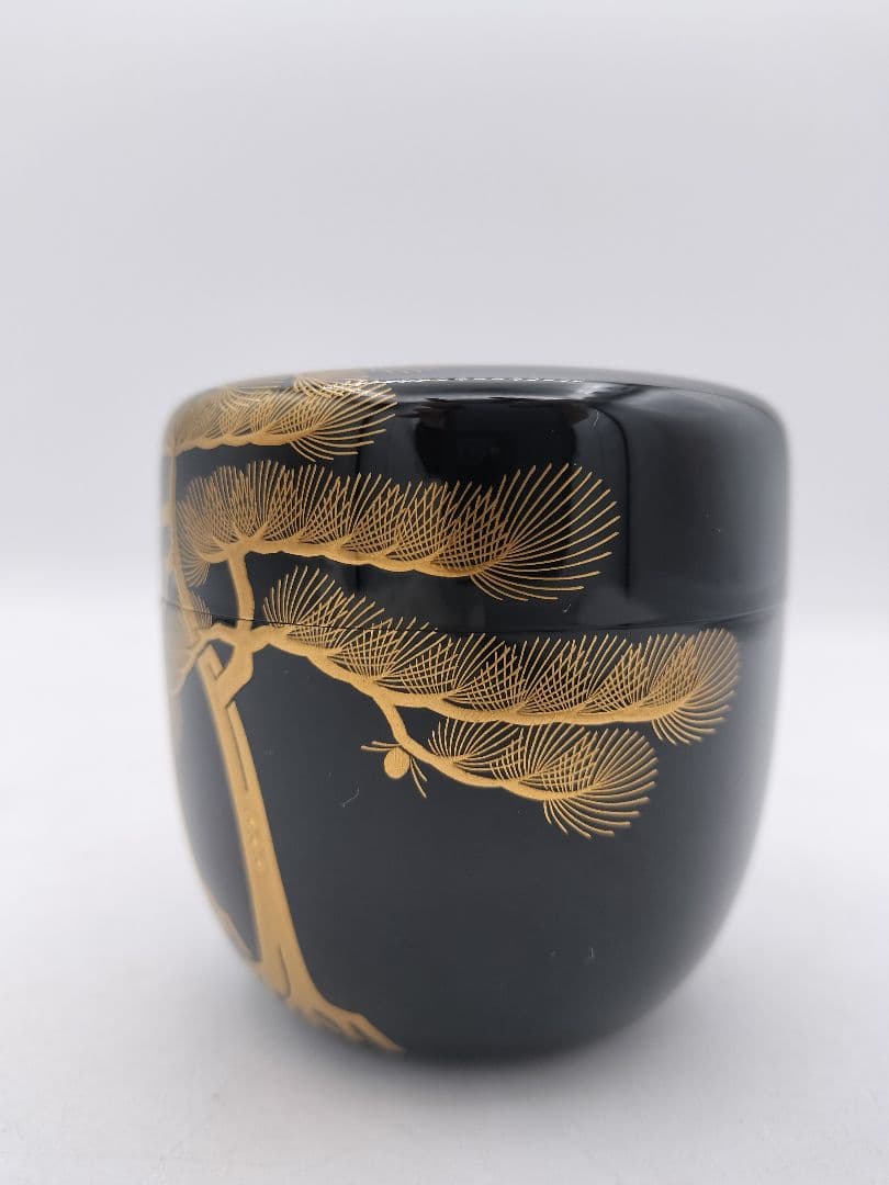 c847 大棗 老松蒔絵 堀内宗心花押 康伸作 木箱 茶道具 古物