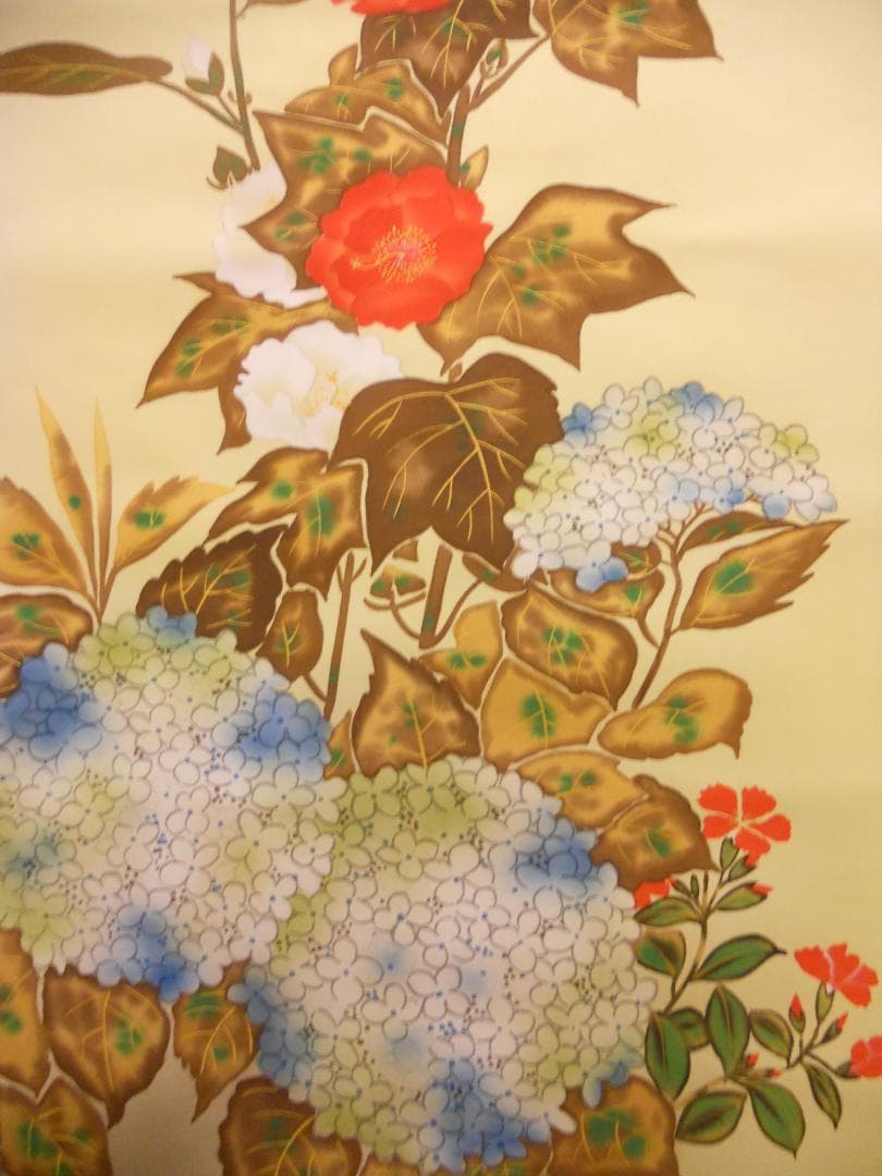 掛け軸 小川大鳳 作 『 紫陽花 』 絹本 希少 軸装 茶道具 掛軸 美品 です