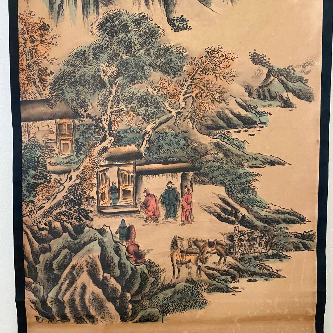 珍藏 大名家 唐寅　「三顧茅廬」山水人物図　掛け軸　中華民国・故宮博物院館藏