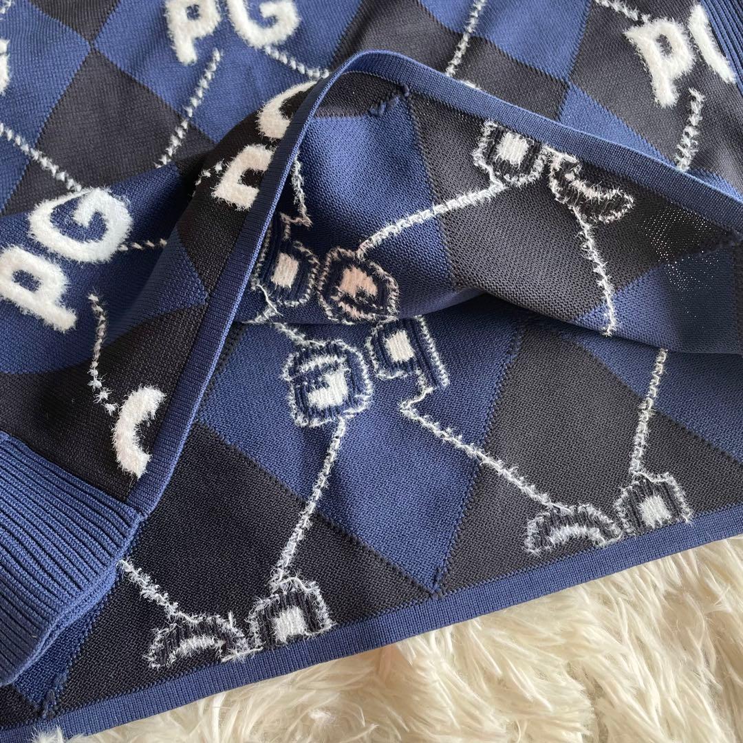 未使用　パーリーゲイツ　ニットスカート　アーガイルチェック　ロゴ　ネイビー　0