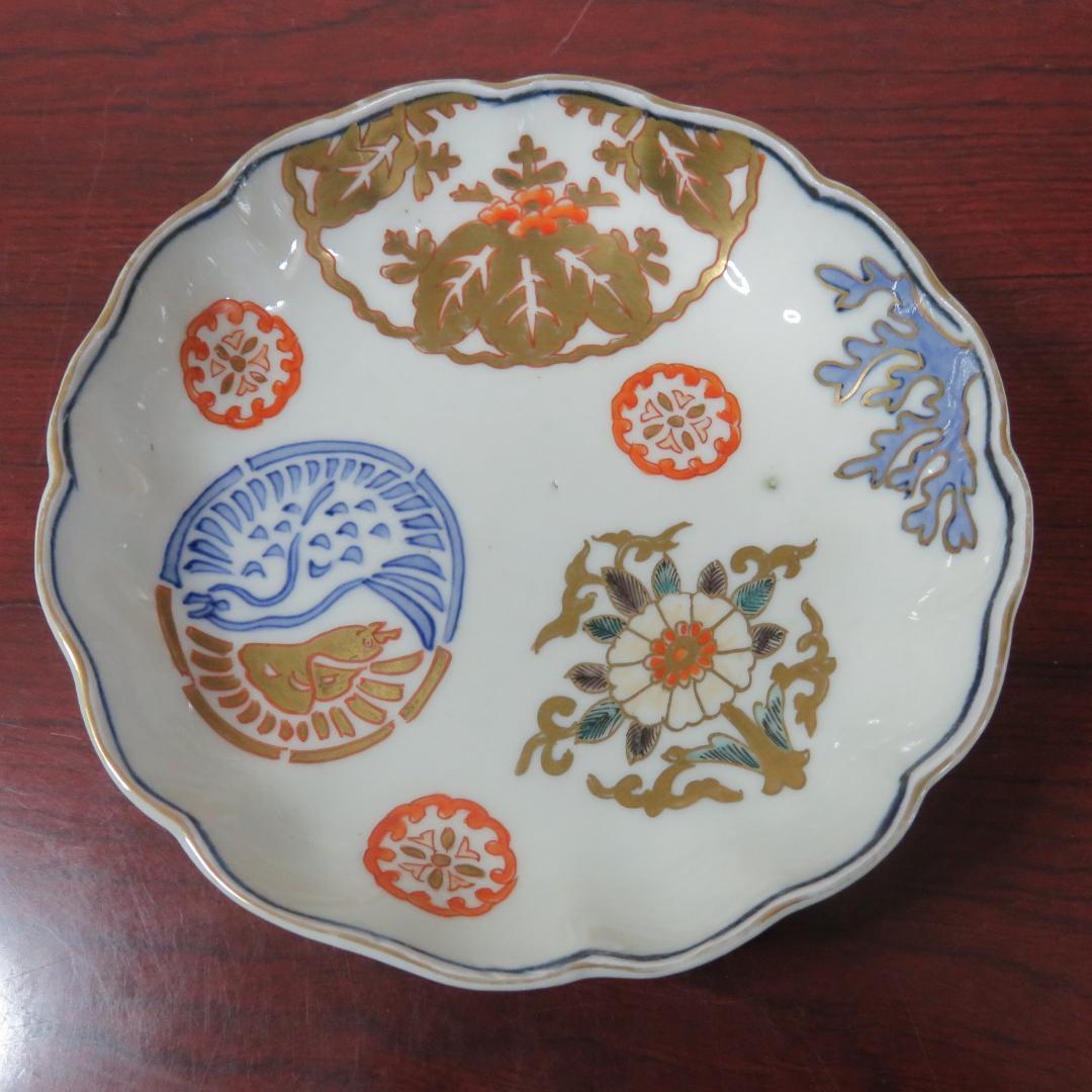 中皿 金彩 色絵付 3枚 歪み 窯傷 高台欠け 鳥文様 花文様 江戸
