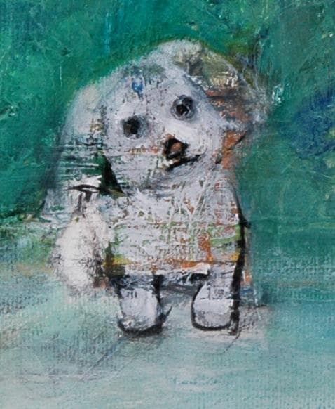 油絵 菅家令子 絵 絵画インテリア uF6-071719 子犬女の子蟻んこちゃん