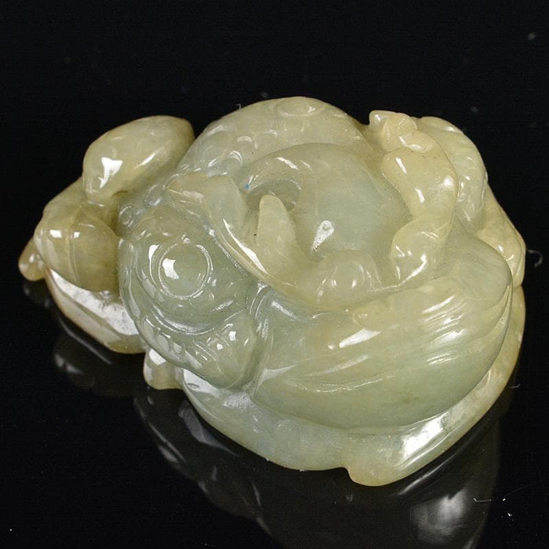 中国　玉石翡翠玉彫刻　とうもろこし　蛙など　根付　玉器　4点　C　R6172