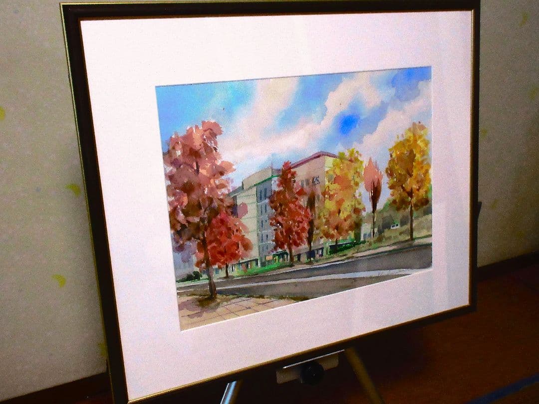 秋の風景 水彩画 額装済み