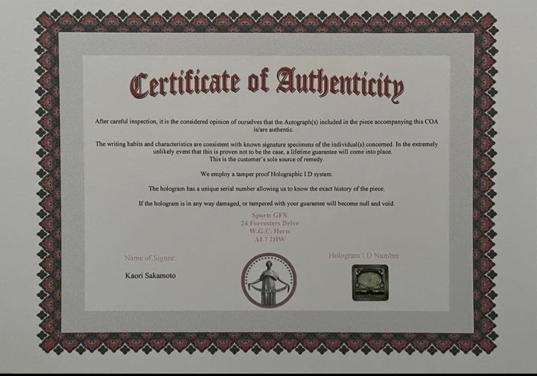 坂本花織 直筆サイン付き写真 世界女王 女子フィギュアスケート　証明書付 1枚⑪