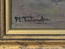 【真作】絵画　油彩6号　アーチのある街角風景　都市の小路と緑の丘　Y177