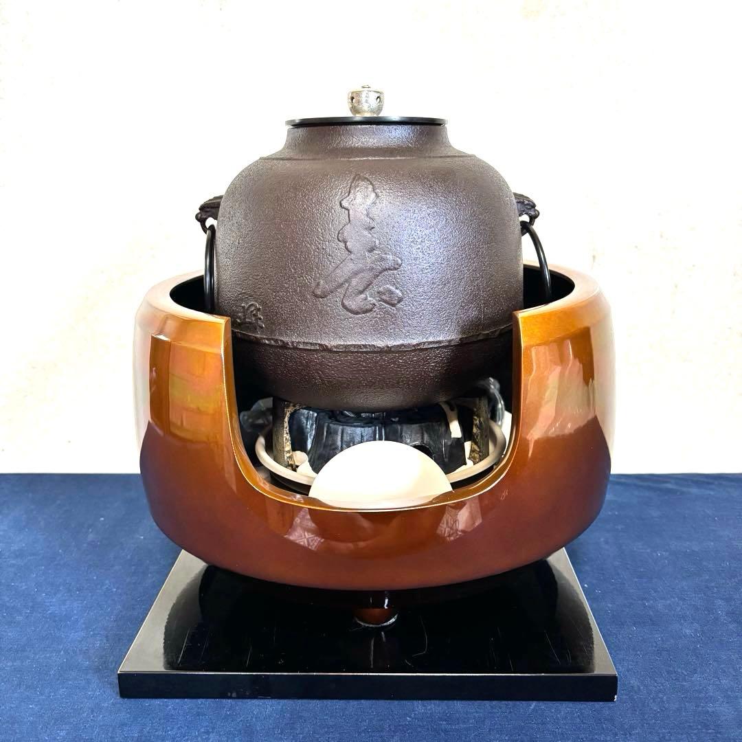 未使用 銀摘 風炉 茶釜 電熱器 唐銅面取風炉 真形釜 野々田電熱器 底瓦 前瓦