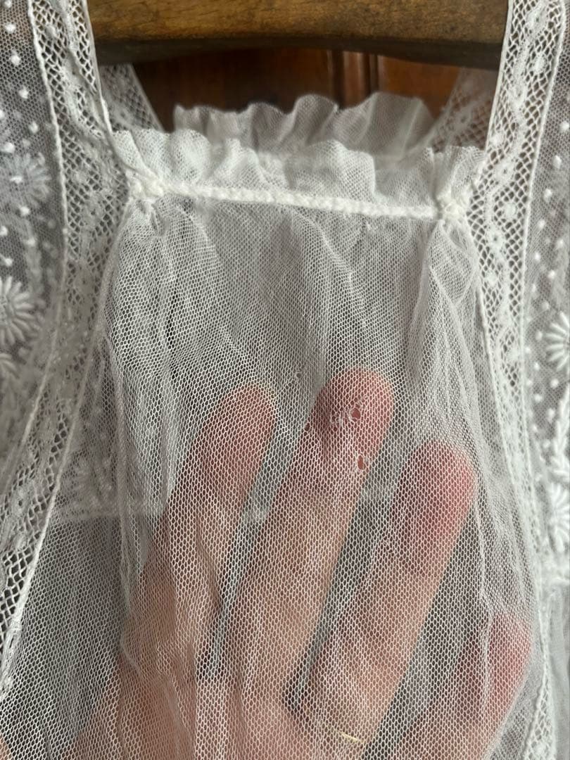 ◆フランスアンティーク｜セレモニーベビードレスB洗礼式白レース透け感テディベア