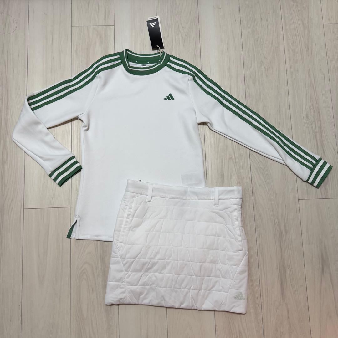 新品 アディダス セットアップ 中綿 スカート 秋冬 モックネック ホワイト