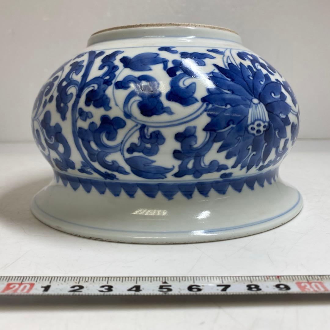 中国清時代 青花唐草図鉢 タサオ 直径約18cm 東T-0203②