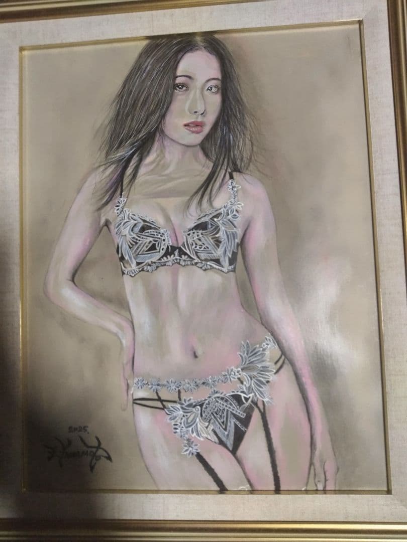 裸婦、美人画、絵画6FしなりS山本英二、真作、肉筆、新品額縁、高塚省吾、森本草介