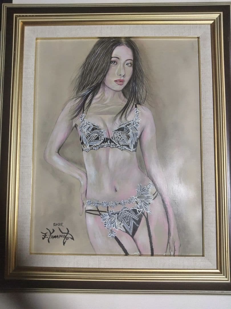 裸婦、美人画、絵画6FしなりS山本英二、真作、肉筆、新品額縁、高塚省吾、森本草介