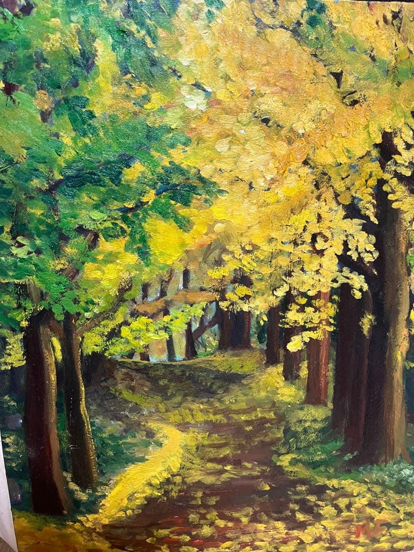 銀杏並木　油彩画