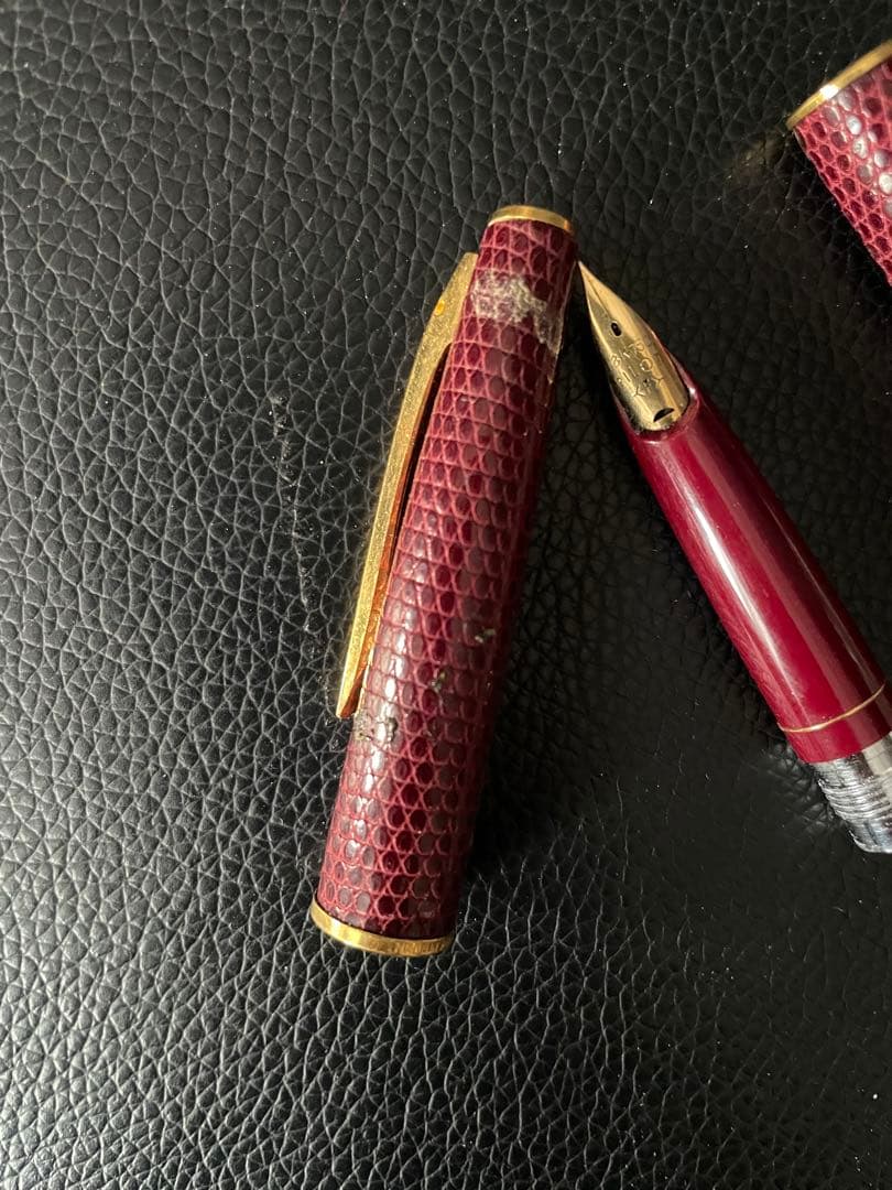 PILOT パイロット 万年筆 18K ペン先 F 細字革巻き ボルドー レトロ