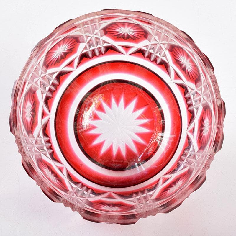 島津磯斉彬竈　薩摩ガラス工芸作　創作島津薩摩切子　向付鉢　共布共箱　GR8951