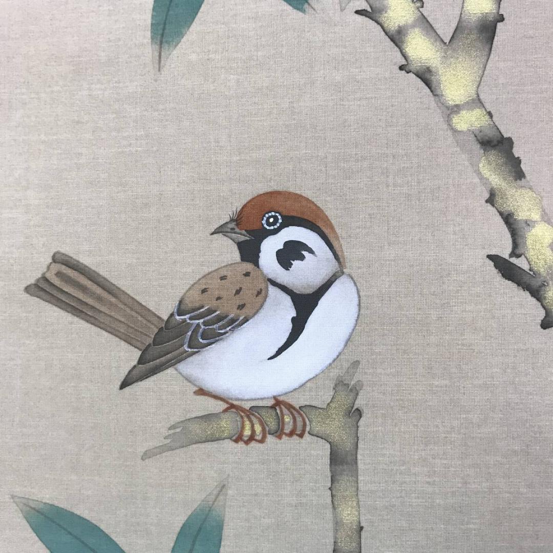 真作/永田朱雀/南天に雀図/花鳥図/12月の花/掛軸/名家伝来/AD-957