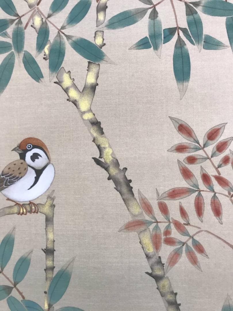 真作/永田朱雀/南天に雀図/花鳥図/12月の花/掛軸/名家伝来/AD-957